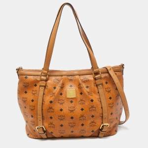 MCM Brown Visetos Coated Canvas and Leather Zip Tote