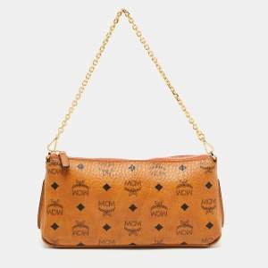 MCM Cognac Visetos Coated Canvas and Leather Millie Chain Clutch