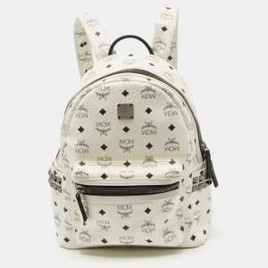 MCM White Visetos Coated Canvas Small Studs Stark Backpack