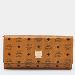 MCM Cognac Visetos Coated Canvas Heritage Flap Continental Wallet