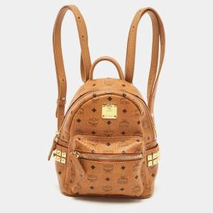 MCM Tan Visetos Coated Canvas and Leather Mini Studded Stark Bebe Boo Backpack