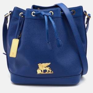 MCM Blue Leather RGB Story Drawstring Bucket Bag