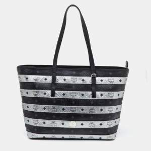 MCM Black/Silver Visetos Coated Canvas and Leather Shopper Tote