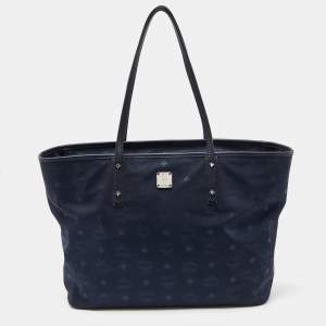 MCM Navy Blue Visetos Nylon and Leather Tote