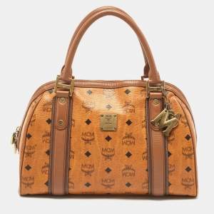 MCM Cognac Visetos Coated Canvas and Leather Satchel