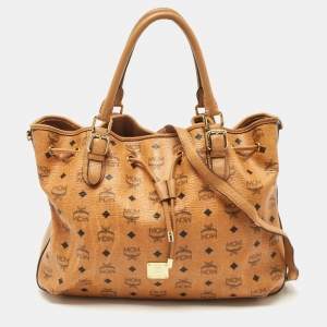 MCM Brown Cognac Visetos Coated Canvas Drawstring Bucket Bag