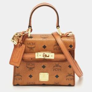 MCM Cognac Visetos Coated Canvas Heritage Top Handle Bag