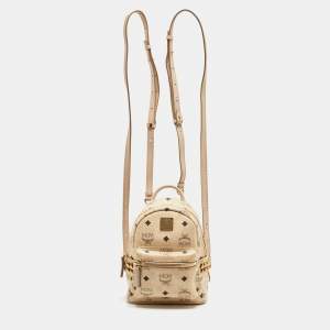 MCM Beige Visetos Coated Canvas and Leather Mini Studded Stark-Bebe Boo Backpack