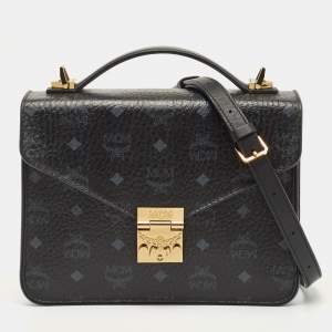 MCM Black Visetos Coated Canvas and Leather Patricia Top Handle Bag