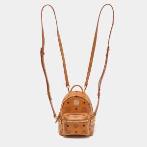 MCM Cognac Visetos Coated Canvas and Leather Mini Studded Stark-Bebe Boo Backpack