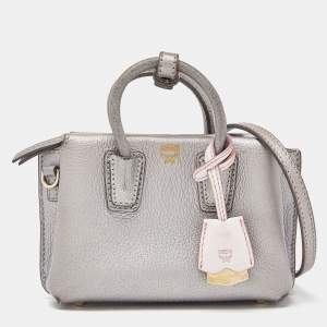 MCM Silver Leather Mini Milla Tote