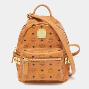 MCM Tan Visetos Coated Canvas and Leather Mini Studded Stark-Bebe Boo Backpack