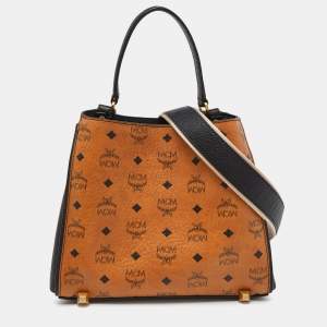 MCM Cognac/Black Visetos Coated Canvas and Leather Corina Tote