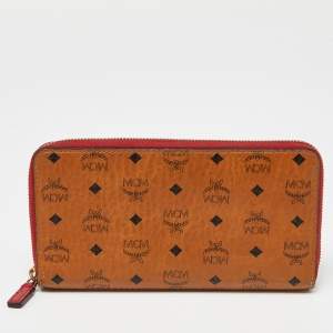MCM Black/Cognac Visetos Coated Canvas Zip Around Wallet