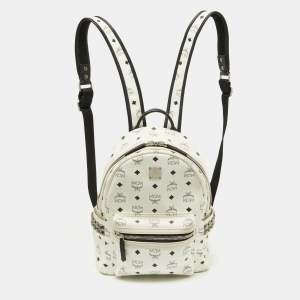 MCM White/Black Visetos Coated Canvas Small Studs Stark Backpack