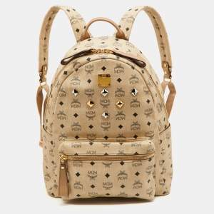 MCM Beige Visetos Coated Canvas and Leather Stark Side Studs Backpack