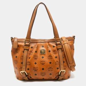 MCM Tan Visetos Coated Canvas and Leather Zipped Shoulder Bag