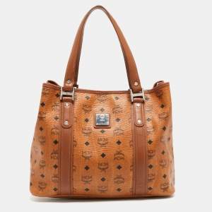 MCM Cognac Visetos Coated Canvas and Leather Shopper Tote