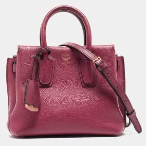 MCM Dark Red Leather Mini Milla Tote