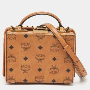 MCM Cognac Visetos Coated Canvas and Leather Berlin Box Bag