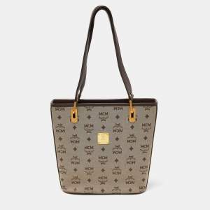 MCM Brown/Beige Visetos Canvas and Leather Shopper Tote