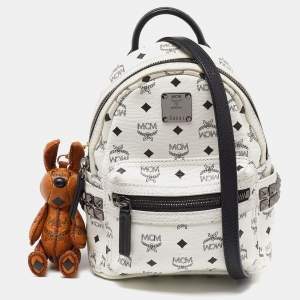 MCM White/Black Visetos Coated Canvas and Leather Mini Studded Stark-Bebe Boo Backpack