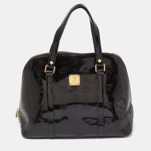 MCM Black Patent Leather Zip Satchel