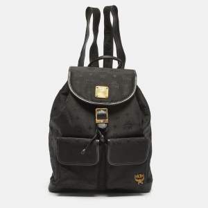 MCM Black Nylon and Leather Drawstring Backpack