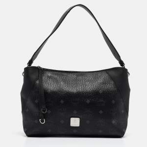 MCM Black Visetos Coated Canvas and Leather Klara Bag