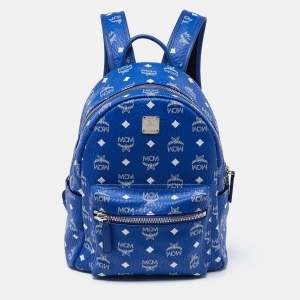 MCM Blue Visetos Coated Canvas and Leather Studs Stark Backpack