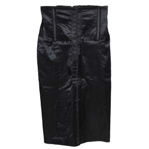 Pre Owned McQ by Alexander McQueen Black Cotton Blend Corset Waist Detail Pencil Skirt S