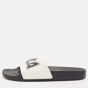 McQ by Alexander McQueen White/Black Leather Logo Flat Slides Size 38