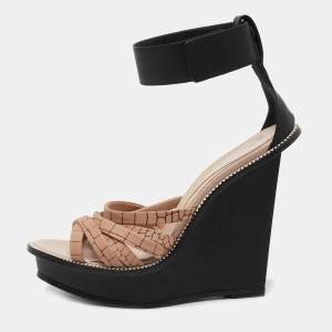 McQ by Alexander McQueen Black/Light Pink Leather Wedge Ankle Strap Sandals Size 40