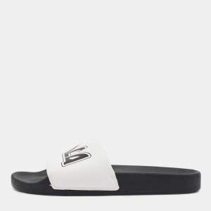 McQ by Alexander McQueen White Faux Leather Logo Pool Slides Size 40