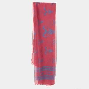 Pre Owned McQ by Alexander McQueen Coral Pink Skull Print Silk Scarf