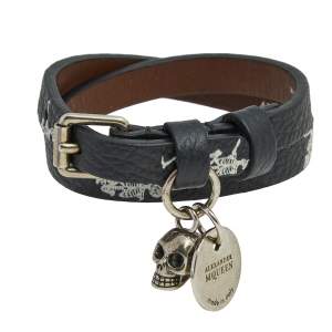 مملوكة مسبقًا Alexander McQueen Skull Print Silver Tone Metal Double Bracelet