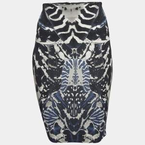 McQ by Alexander McQueen Blue Beetle Print Crepe Pencil Skirt XS