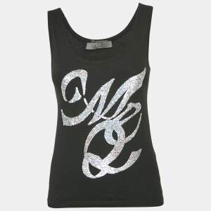 McQ by Alexander McQueen Black Logo Sequin Jersey Tank Top S