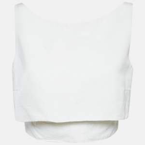 McQ by Alexander McQueen White Faille Cotton Blend Layered Crop Top M