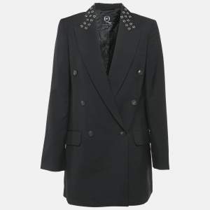 McQ by Alexander McQueen Black Eyelet Collar Wool Blend Double Breasted Blazer S