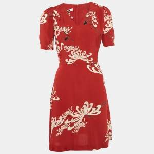 McQ by Alexander McQueen Printed Red V-Neck Mini Dress XS