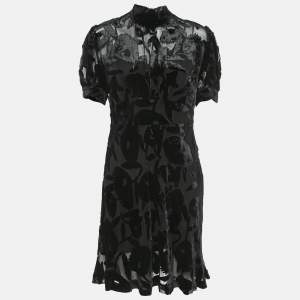 McQ by Alexander McQueen Black Patterned Velvet Short Dress M