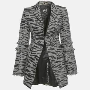McQ by Alexander McQueen Grey Animal Pattern Wool Fringed Jacket S