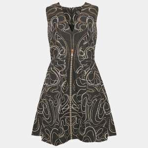 McQ by Alexander McQueen Navy Blue Zipper Print Cotton Blend Mini Dress M