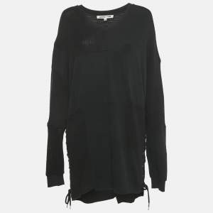 McQ by Alexander McQueen Black Rib Knit Patch Work Lace-Up Mini Dress S