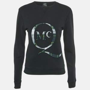 Pre Owned McQ By Alexander McQueen Black Cotton Knit Logo Patchwork Detail Sweatshirt XS