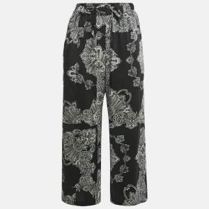 Pre Owned McQ By Alexander McQueen Black Printed Crepe Palazzo Pants S   