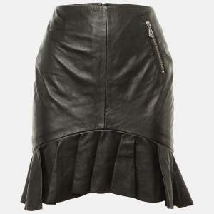 Pre Owned McQ by Alexander McQueen Black Leather Mini Skirt S