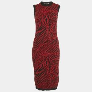 Pre Owned McQ by Alexander McQueen Red Animalskin Pattern Wool Midi Dress XXS