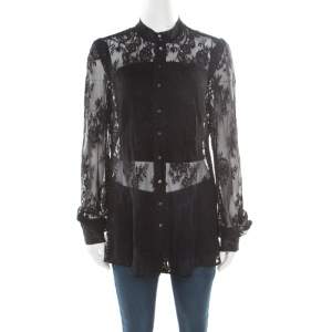 McQ By Alexander McQueen Black Floral Lace Long Sleeve Blouse L